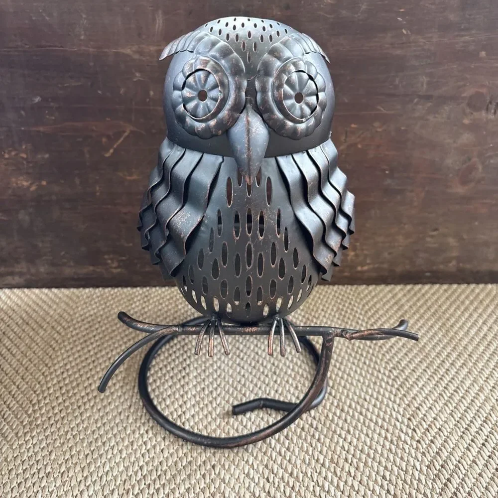 Partylite Artisan Owl Candle Jar Plant Holder Metal Sculpture 11"x 9"x 7" - Picture 2 of 8